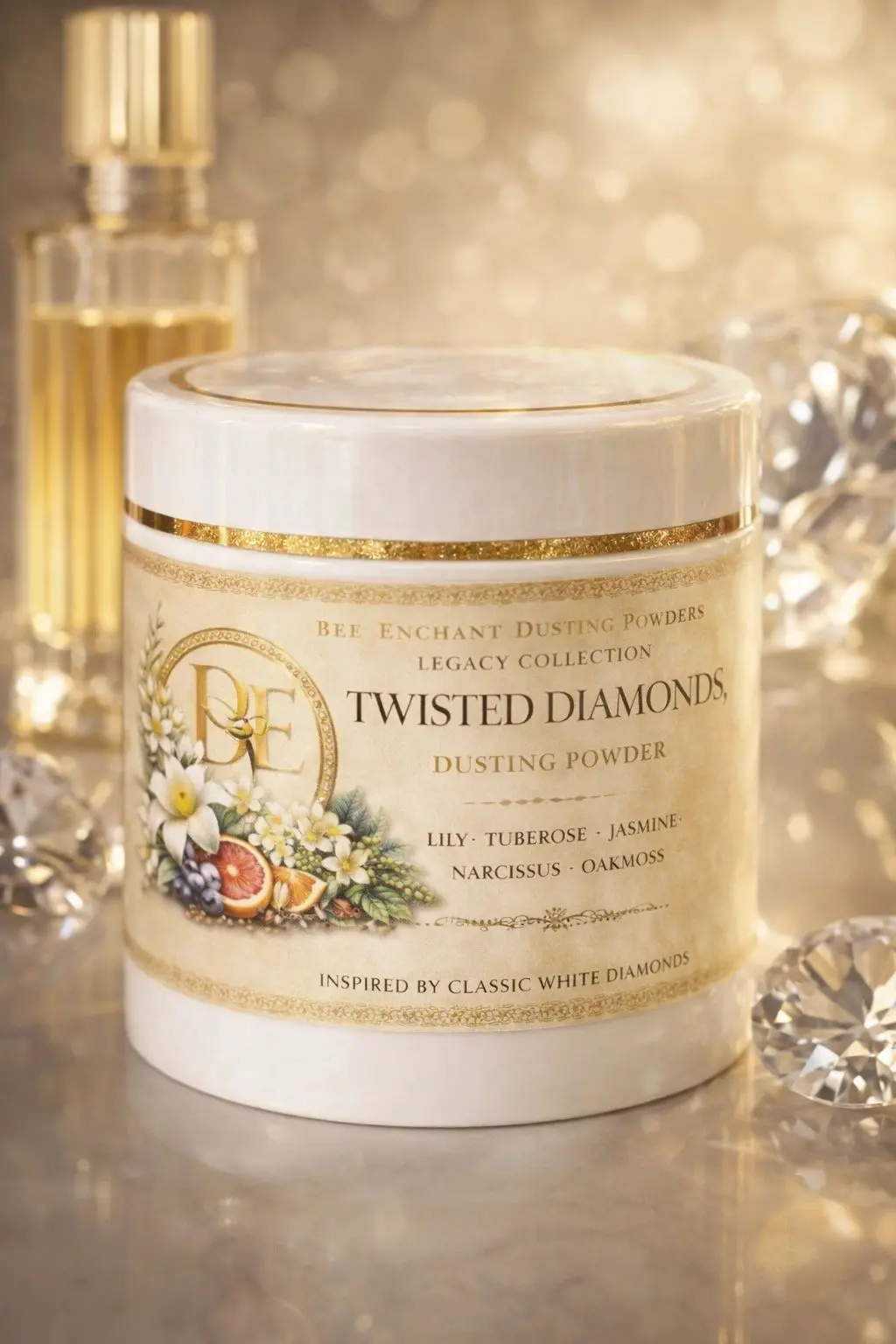 Twisted Diamonds dusting powder packaging
