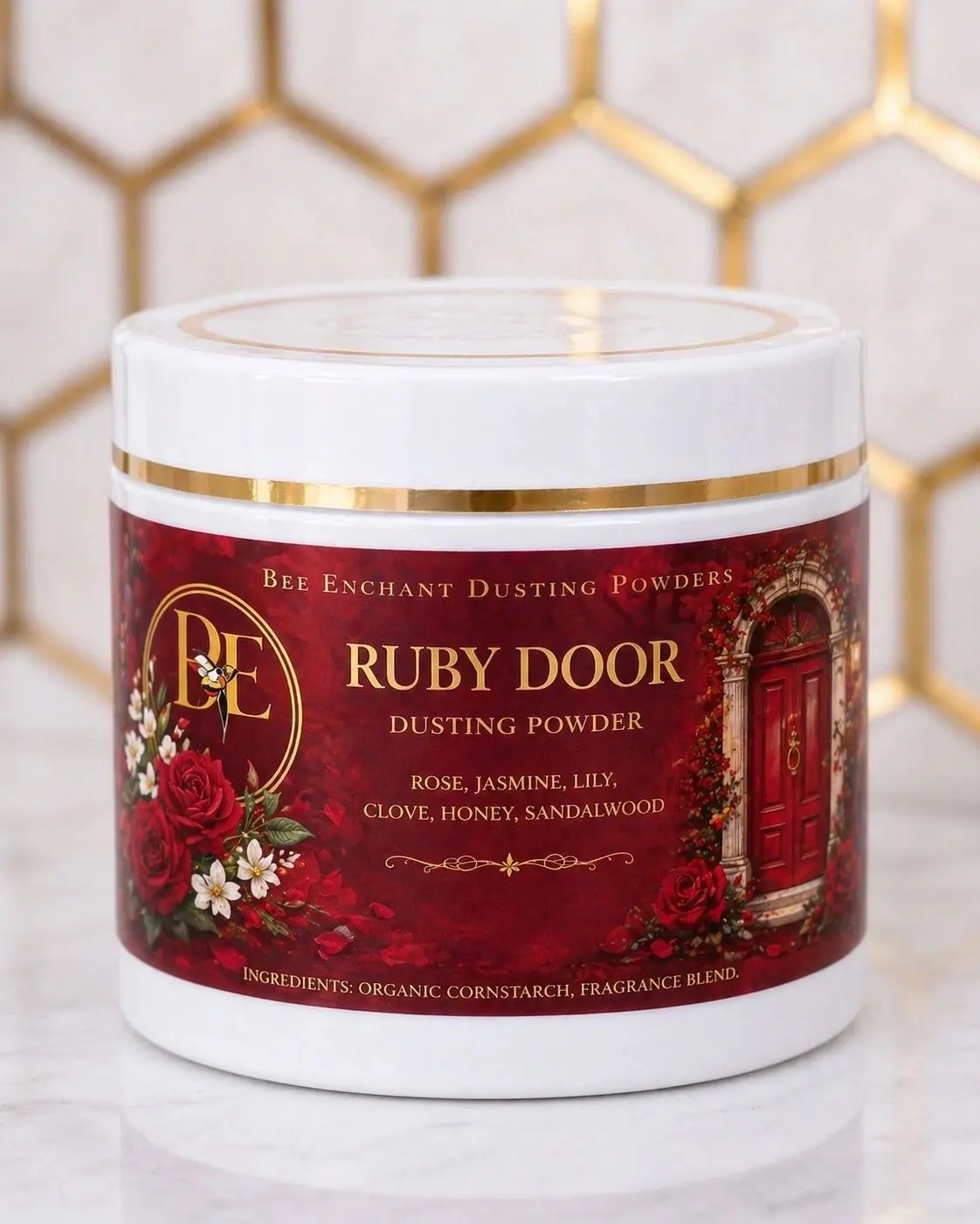 Luxurious floral dusting powder jar