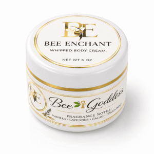 White box with the words "bee goddess whipped body cream" written on it, set against a white background