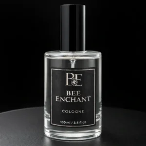 Elegant cologne bottle with black label.