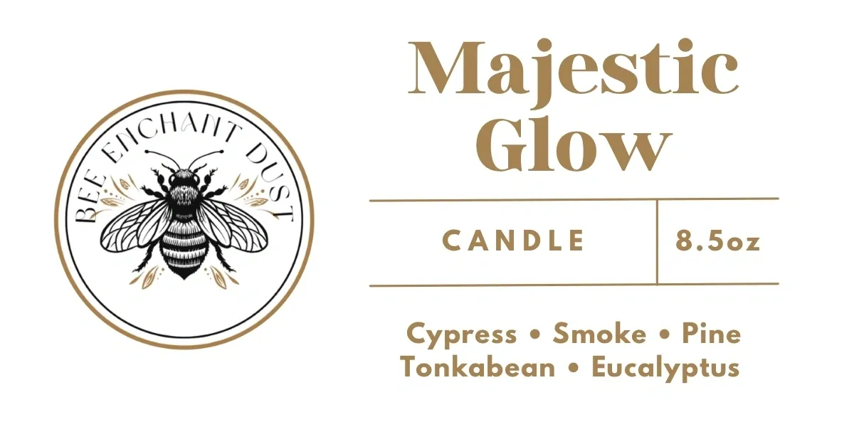 Majestic glow candle with a logo of an insect on the left side